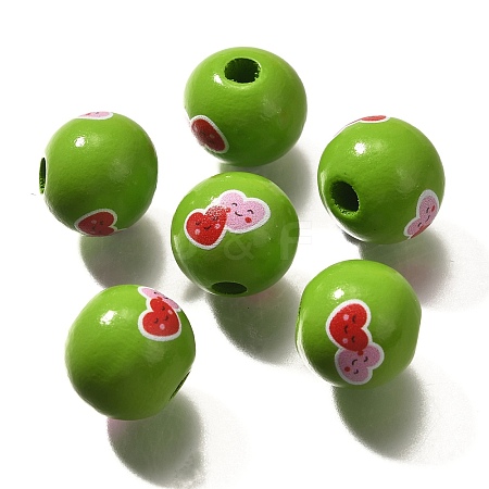 Valentine's Day Element Printed Wood Beads WOOD-R002-01-11-1