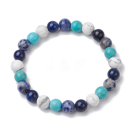 8.5mm Round Natural Lapis Lazuli & Howlite & Synthetic Turquoise & Blue Spot Jasper Bead Stretch Bracelets for Women BJEW-JB10944-05-1