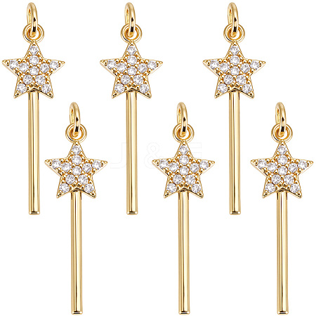 6Pcs Rack Plating Brass Micro Pave Clear Cubic Zirconia Pendants KK-SC0007-88-1