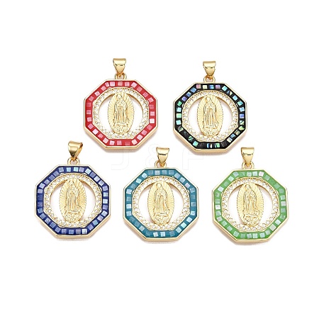 Brass Micro Pave Clear Cubic Zirconia Pendants KK-N254-215G-1