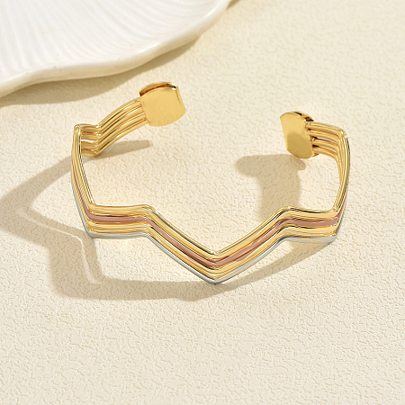 Multi-layer Geometric Wave Pattern Iron Open Cuff Bracelet for Women US3742-1