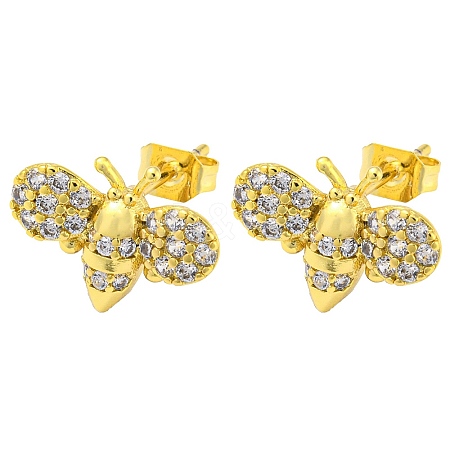 Golden Brass Micro Pave Cubic Zirconia Stud Earrings EJEW-D103-01D-G-1