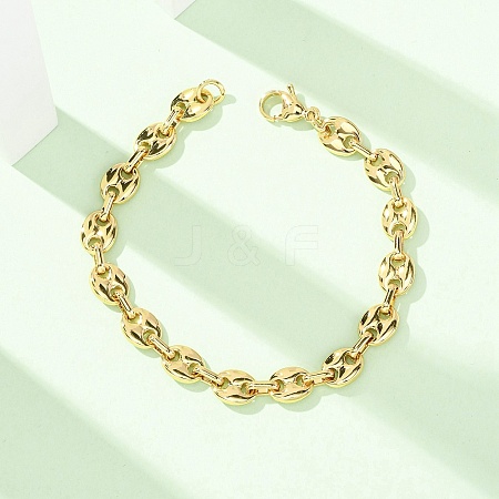 304 Stainless Steel Pig Nose Shape Link Chain Bracelets for Women BJEW-F527-09G-1