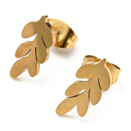 Ion Plating(IP) 201 Stainless Steel Leaf Stud Earrings with 304 Stainless Steel Pin EJEW-H096-02G-1