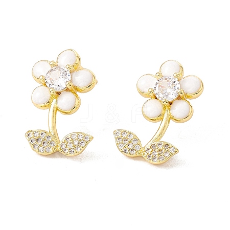 Enamel Flower of Life Stud Earrings with Clear Cubic Zirconia EJEW-I266-12G-02-1