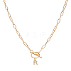 1Pc 304 Stainless Steel Chain & Brass Micro Pave Cubic Zirconia Letter Pendant Necklaces NJEW-LP0001-36R-G-1