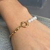 Fashion Plastic Pearl & 304 Stainless Steel Oval Beaded Link Bracelets for Women UP6693-3