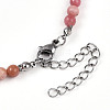 Natural Rhodonite 4.5mm Round Beaded Flower Pendant Necklaces NJEW-T016-04L-6