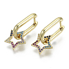 Brass Micro Pave Cubic Zirconia Dangle Huggie Hoop Earrings KK-R137-023-NF-2
