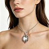 Alloy Glass Hollow Oval Pendant Necklaces for Women WG278AD-01-4