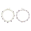 2Pcs 2 Styles Natural Amethyst Chip & Glass & 304 Stainless Steel Handmade Link Chain Double Layer Necklaces for Women NJEW-JN05363-2