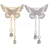 2Pcs 2 Colors Hollow Butterfly Zinc Alloy Crystal Rhinestone Teardrop Tassel Brooches JEWB-LP0001-01-1