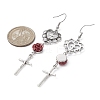 Alloy Heart & Cross & Resin Rose Dangle Earrings EJEW-JE05314-2