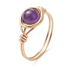 Round Natural Amethyst/Green Aventurine/Carnelian/Rose Quartz/Tiger Eye/Lapis Lazuli Braided Finger Ring RJEW-JR00743-02-3