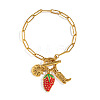 Ocean 304 Stainless Steel Enamel Strawberry Shell Shape Charm Paperclip Chain Bracelets with OT Clasps VA6795-5