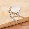 Brass Micro Pave Cubic Zirconia with Natural Quartz Crystal Cuff Open Rings RJEW-T035-01P-G-3