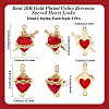 6Pcs 2 Styles Brass FireBrick Cubic Zirconia Rose Heart with Sword/Sacred Heart of Jesus Connector Charms KK-BBC0020-10-2