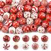 60Pcs 10 Styles Christmas Printed Schima Wood European Beads WOOD-FS0002-48-1