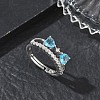 Adjustable Bowknot Shape Brass & Light Blue Cubic Zirconia Finger Rings CU-CBA7E55-07P-1