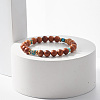 Natural Wood & Regalite/Imperial Jasper Beaded Stretch Bracelet BJEW-JB07813-2