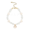 Zinc Alloy Enamel Shell Shape Charm Round Shell Pearl & Dyed Synthetic Turquoise Starfish & Opalite Chip Beaded Anklets AJEW-AN00735-01-2