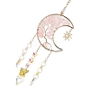 Moon with Tree of Life Natural Rose Quartz Chip Pendant Decorations AJEW-Q143-06-4