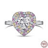 Rhodium Plated 925 Sterling Silver Heart Finger Ring with Colorful Cubic Zirconia RJEW-F150-72B-P-1