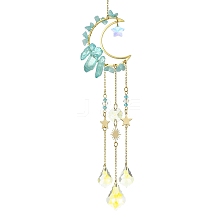 Moon & Star Brass Hanging Ornaments HJEW-JM01478-02