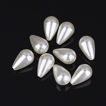 ABS Plastic Imitation Pearl Beads, teardrop, White, 15x9mm, Hole: 1mm