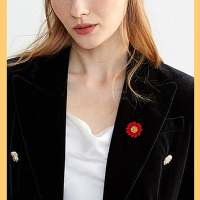 6Pcs 6 Color 3D Daisy Enamel Pins JEWB-WH0029-28G-1