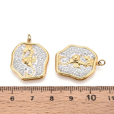 304 Stainless Steel and Polymer Clay Crystal Rhinestone Pendants STAS-T069-60E-1