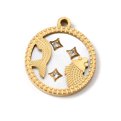 12 Constellations 304 Stainless Steel & Natural Shell & Rhinestone Pendants SA-CBAA9A2-06G-07-1