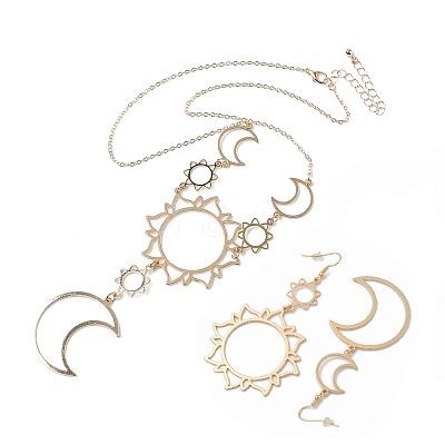 Sun & Moon Alloy Pendant Necklace & Asymmetrical Hoop Earring Sets FS-WG43B09-01-1