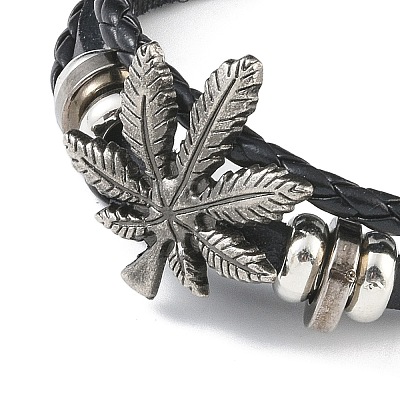 PU Leather & Waxed Cords Triple Layer Multi-strand Bracelets BJEW-G709-02B-1