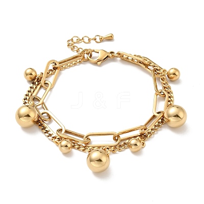 Round Ball Charm Multi-strand Bracelet BJEW-G639-23G-1