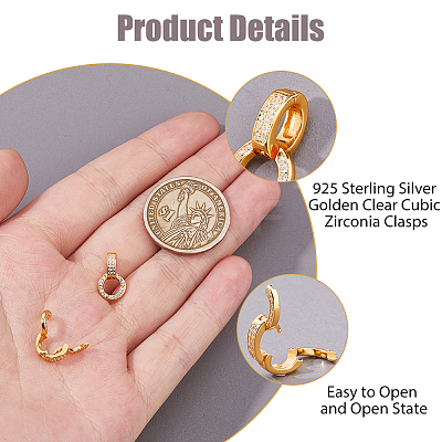 2Pcs 925 Sterling Silver Pave Clear Cubic Zirconia Twister Clasps STER-HS0001-22B-G-1