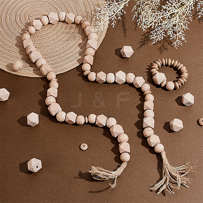 90Pcs 6 Styles Unfinished Wood European Beads WOOD-GA0001-85-1