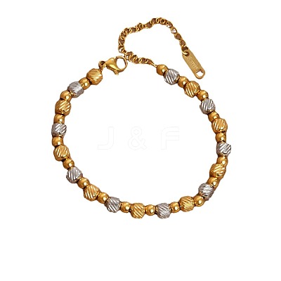 Two-tone 304 Stainless Steel Beaded Bracelets for Women WG0A43A-02-1