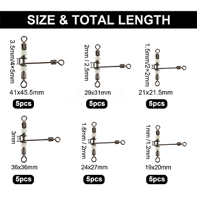 30Pcs 6 Style 201 Stainless Steel 3 Way Swivels Fishing Cross Line FIND-FH0004-45-1