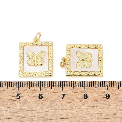 Brass Pave Natural White Shell Pendants KK-U058-30G-01-1