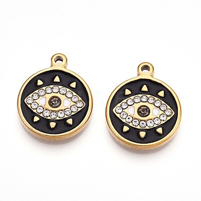 304 Stainless Steel Enamel Rhinestone Pendants STAS-T064-50B-1