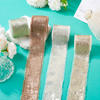 4 Rolls 4 Colors Satin Frayed Ribbon SRIB-TA0001-19-1