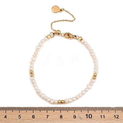 Brass & Natural Pearl Round Beaded Bracelets for Women BJEW-D366-02G-1