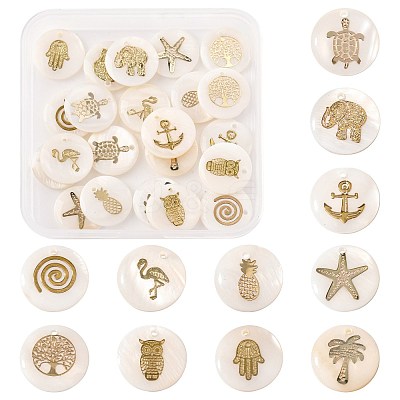 22Pcs 11 Styles Natural Freshwater Shell Pendants SHEL-FS0001-14-1