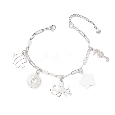 Ocean Theme 304 Stainless Steel Charm Bracelets BJEW-JB12218-02-1