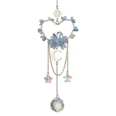 Natural Aquamarine Chip Beads with Brass Finding Pendant Decorations HJEW-JM01815-01-1
