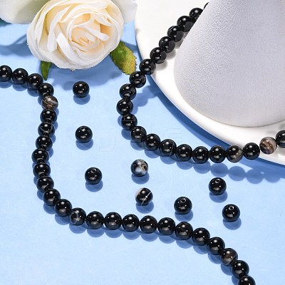 Natural Black Agate Beads Strands X-G-G391-8mm-01-1