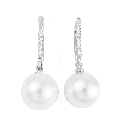 Rack Plating Brass Cubic Zirconia ABS Pearl Earring Hooks EJEW-S219-16P-01-1