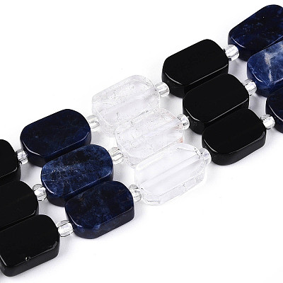 Natural Obsidian & Sodalite & Quartz Crystal Beads Strands G-N358-02A-02-1