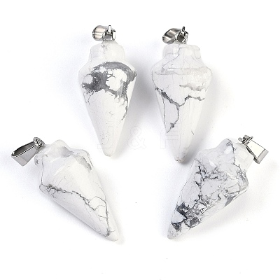 Natural Howlite Gemstone Pointed Pendants G-K384-01P-04-1